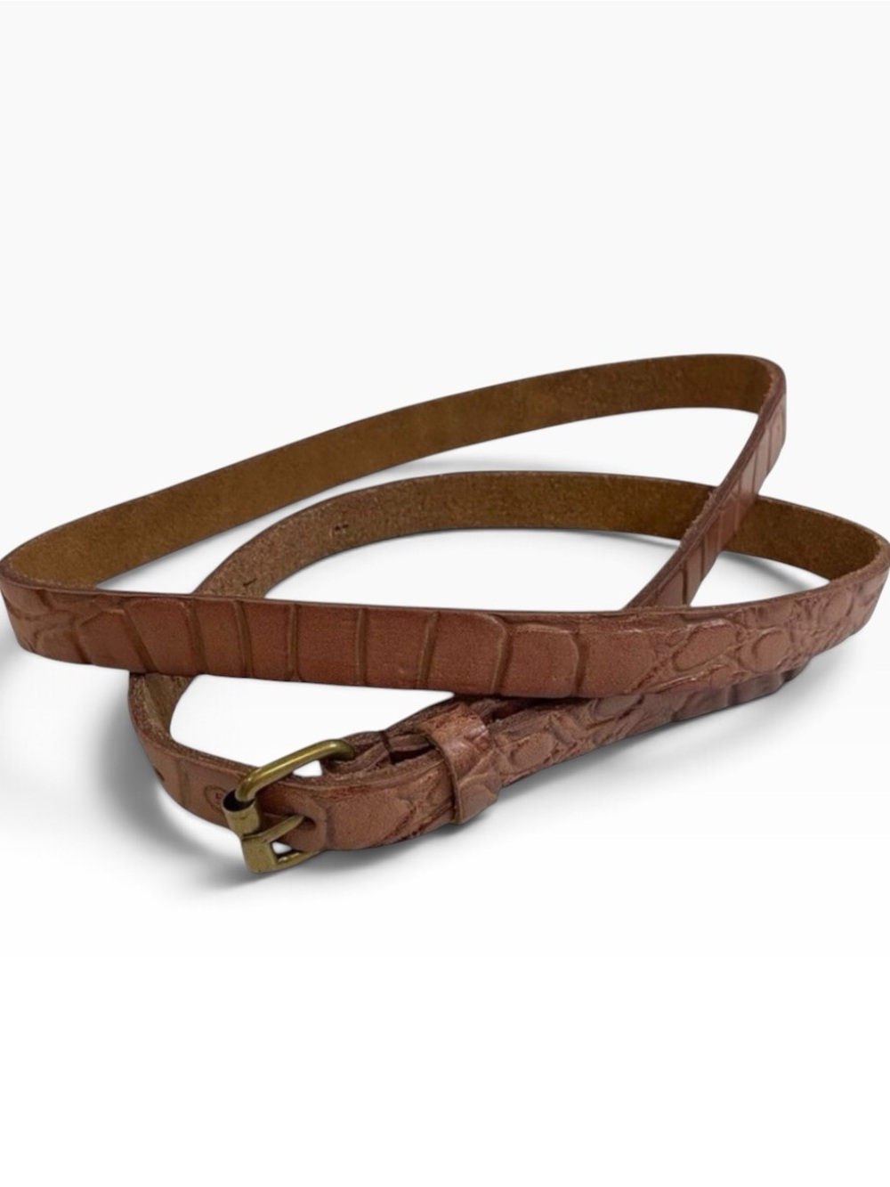 Scotch & Soda Unisex Brown Genuine Leather Croc Embossed Slim Belt quiet luxury